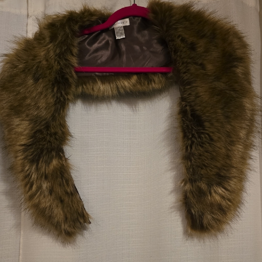 Sole Society Faux Fur Collar with Hot Pink Trim